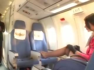Alluring stewardess sucking shaft before cunnilingus