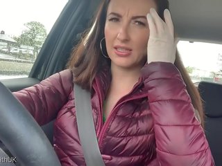 Brunette medhis driving young lady